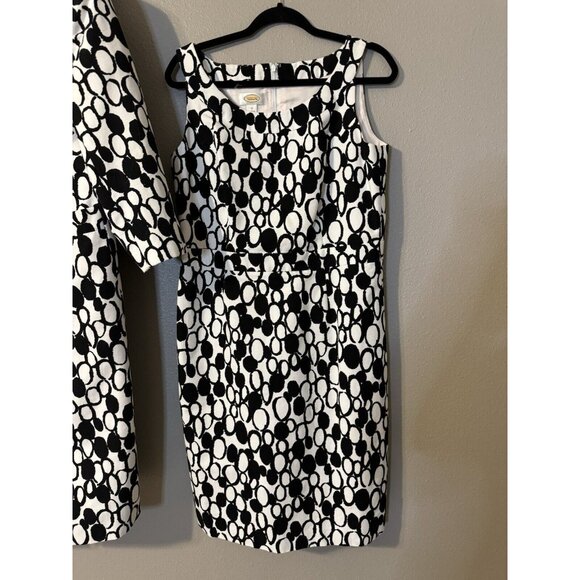 Talbots Dress & Long Jacket Blazer Suit Black Ivory Pink 12 Cotton Mix MOD NWT - Picture 9 of 13